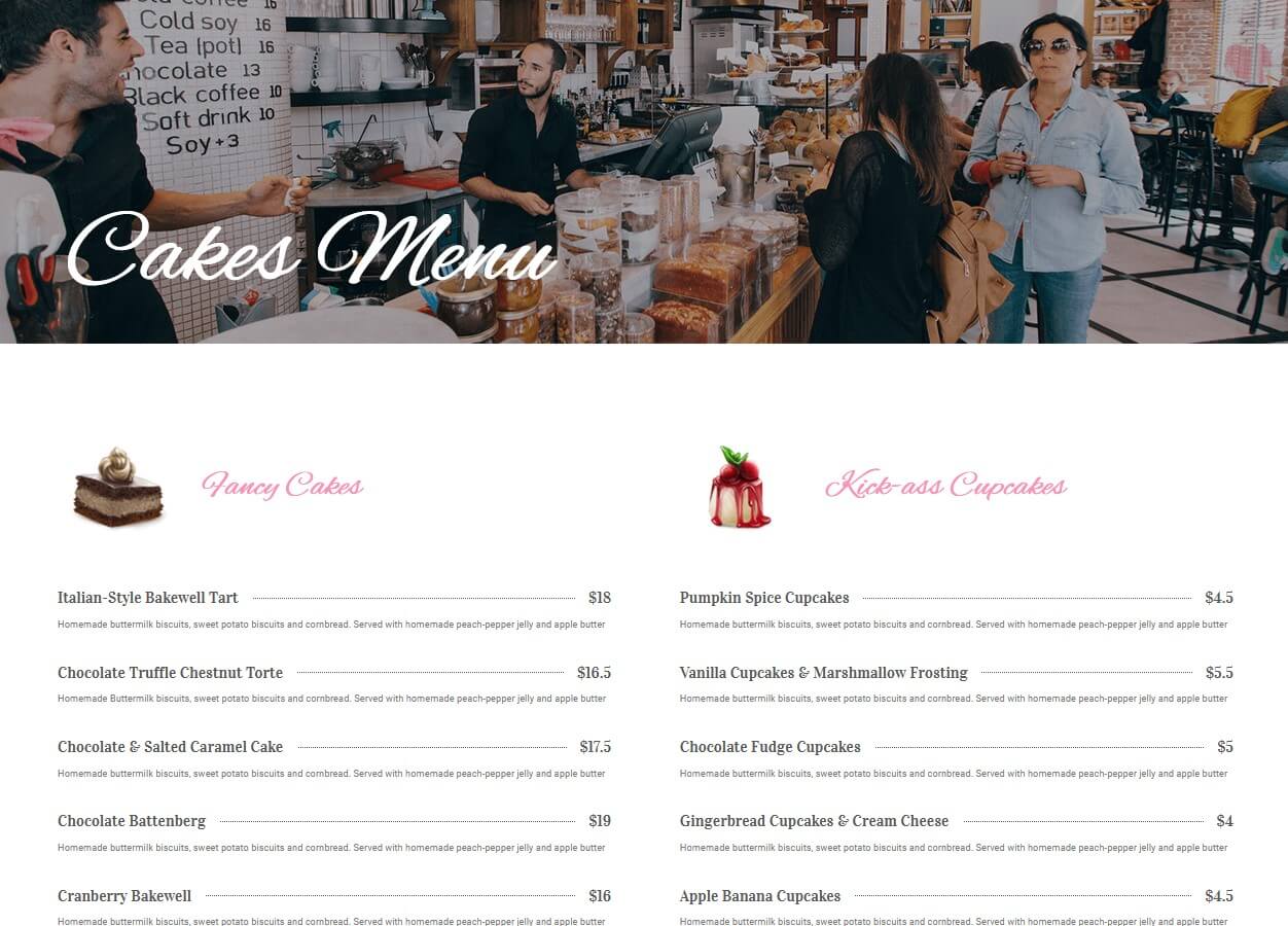 web design cake shop menu; web designer cake shop menu; website design cake shop menu; website designer cake shop menu